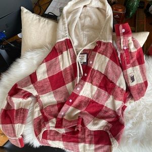 American eagle crop top button up with hood plaid red new with tags